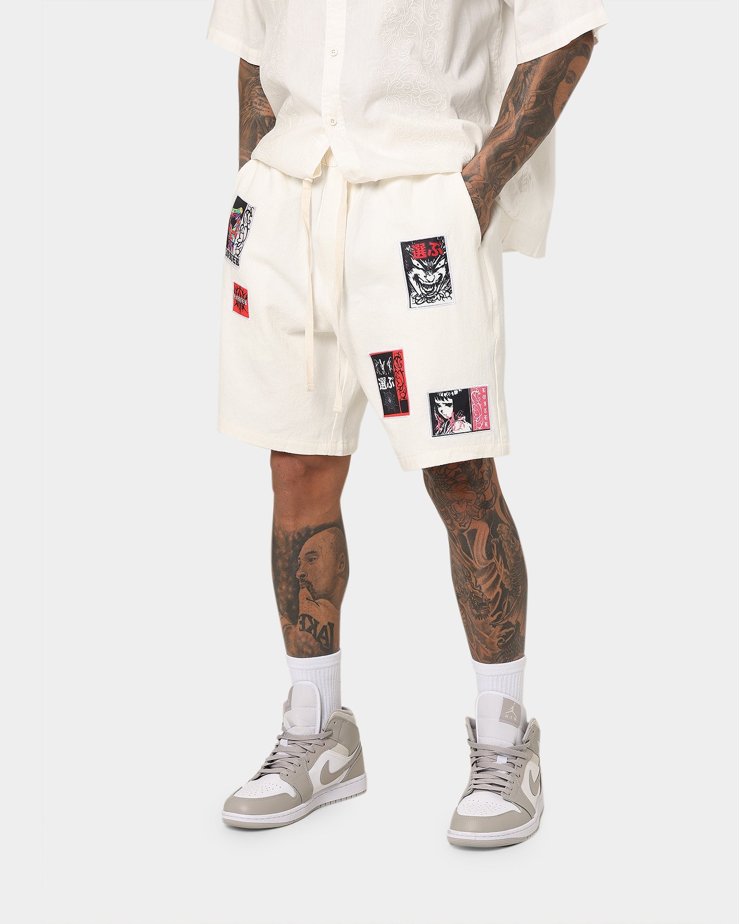 Loiter Patchwork Shorts Ecru