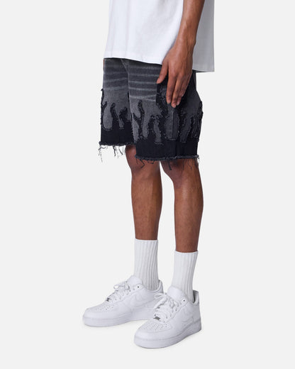 MNML Flame Denim Shorts Washed Black
