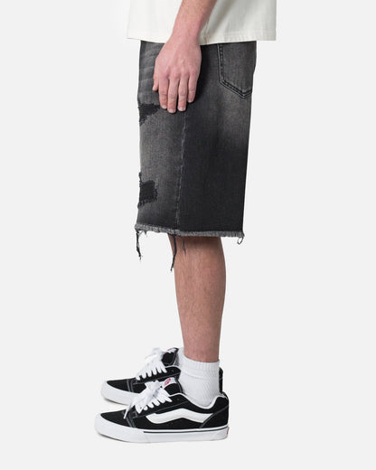 MNML Baggy Rip Denim Shorts Washed Black