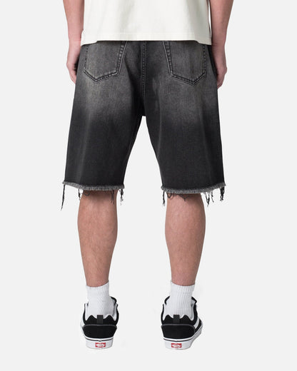 MNML Baggy Rip Denim Shorts Washed Black