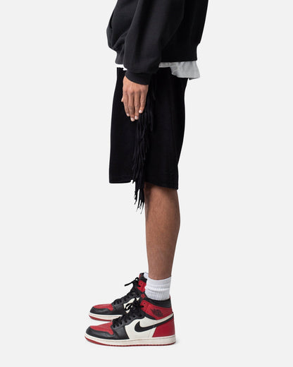 MNML Fringe Velour Sweat Shorts Black