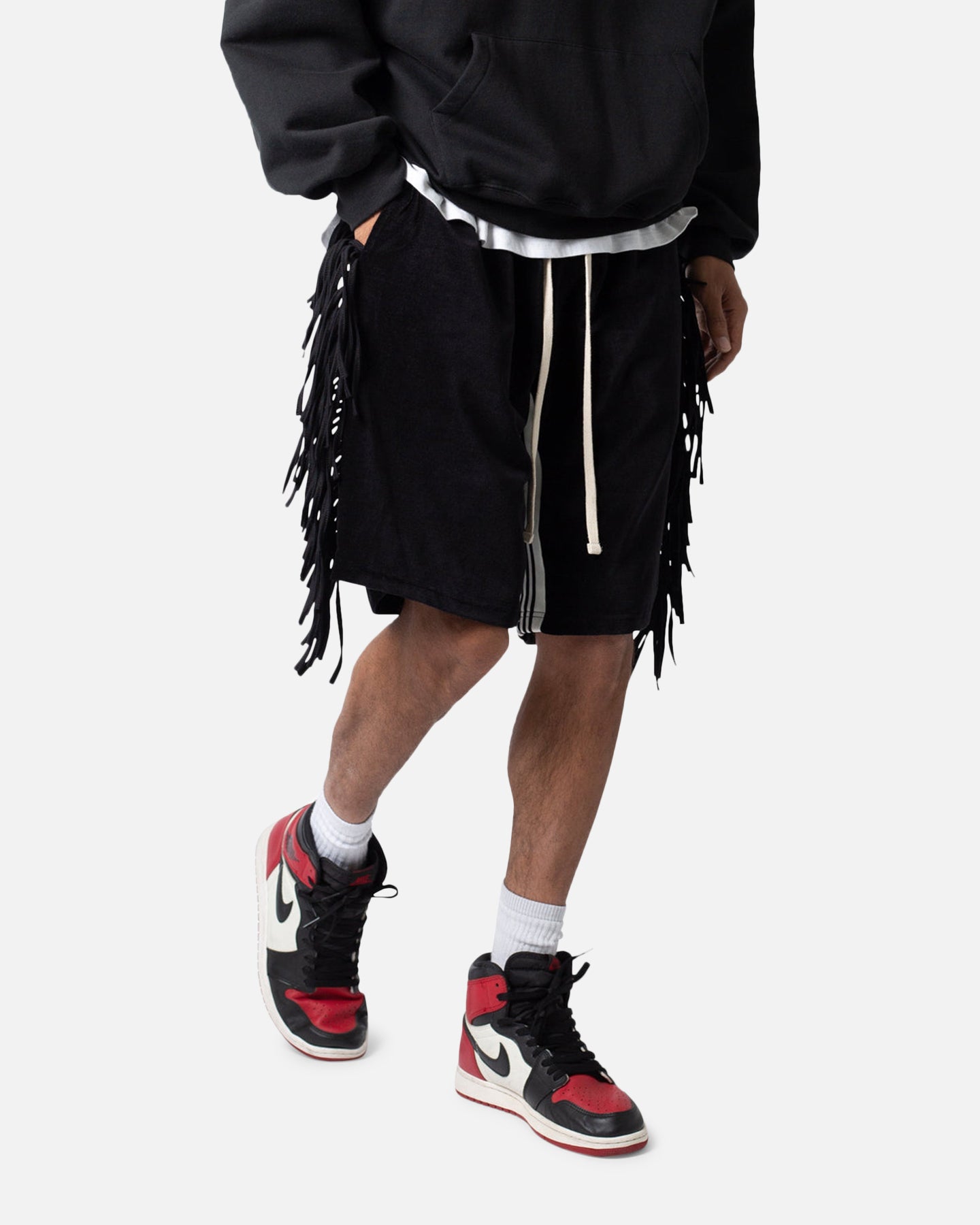 MNML Fringe Velour Sweat Shorts Black