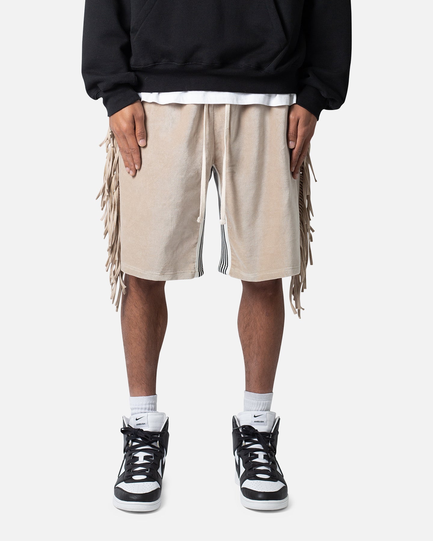 MNML Fringe Velour Sweat Shorts Dust