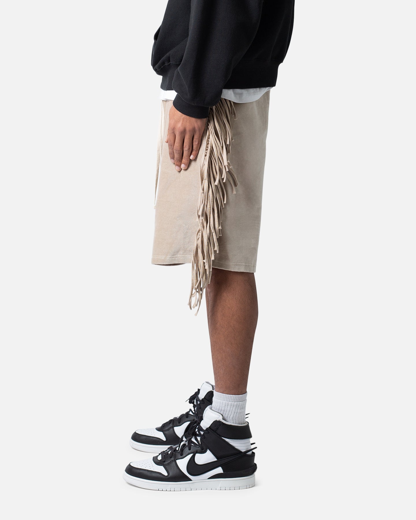 MNML Fringe Velour Sweat Shorts Dust