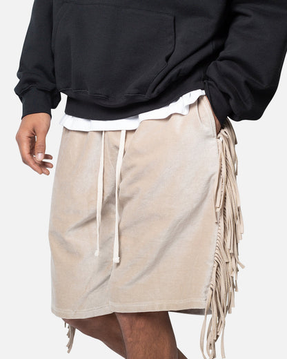 MNML Fringe Velour Sweat Shorts Dust