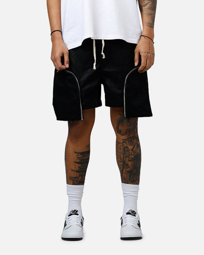 MNML Leather Pocket Geo Shorts Black