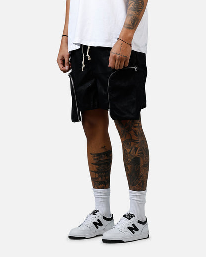 MNML Leather Pocket Geo Shorts Black