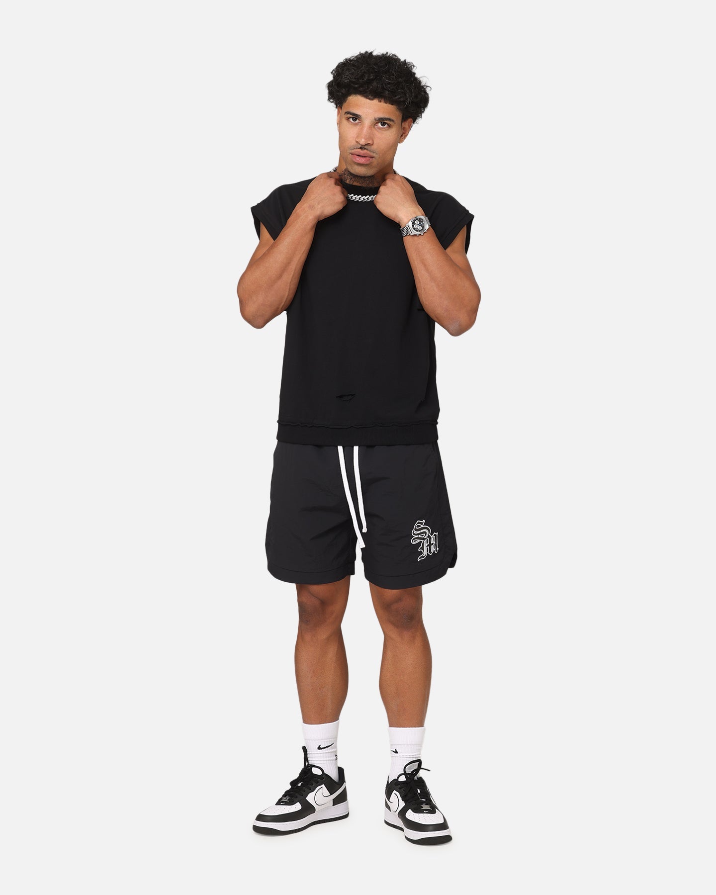 Saint Morta Gothic Monogram Nylon Shorts Black