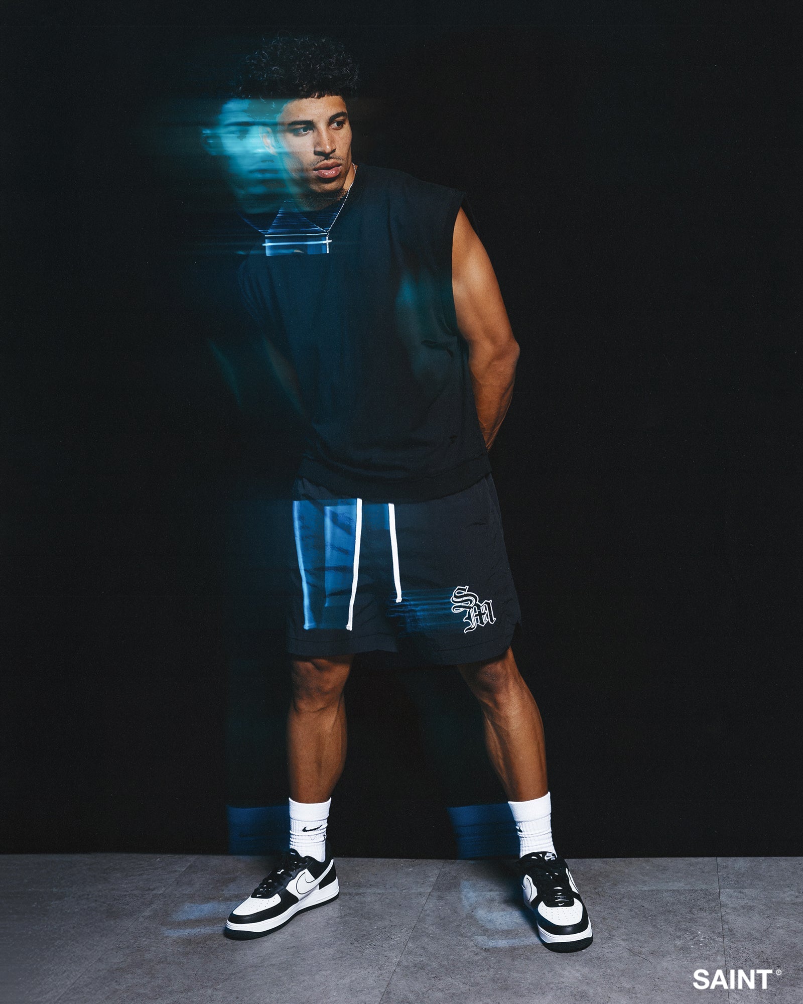 Saint Morta Gothic Monogram Nylon Shorts Black