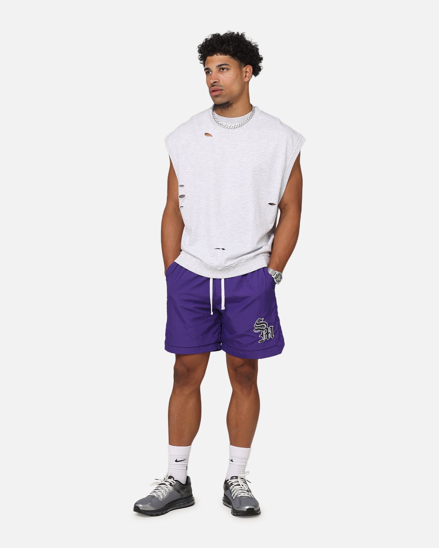 Saint Morta Gothic Monogram Nylon Shorts Purple