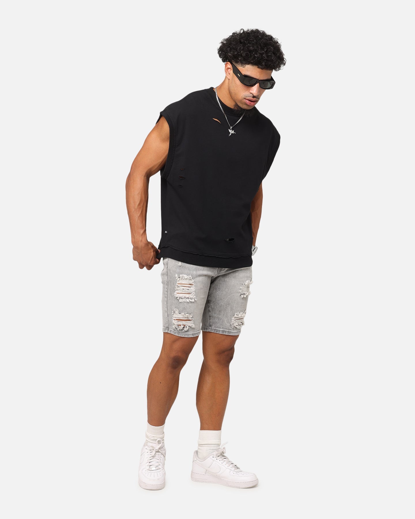 Saint Morta Dynasty Thrash V2 Denim Shorts Vintage Grey