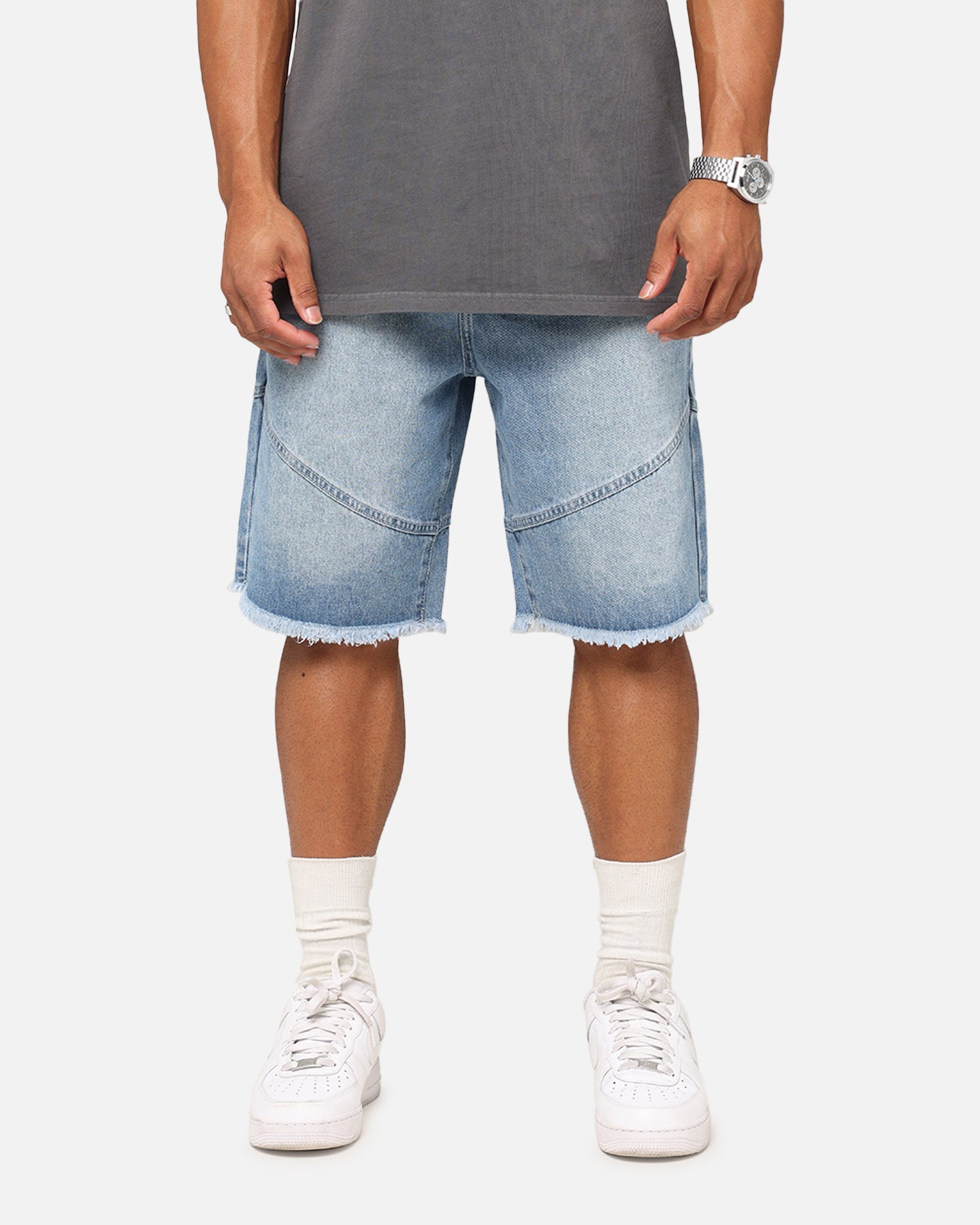 Saint Morta Armoury Baggy Denim Shorts Mid Blue