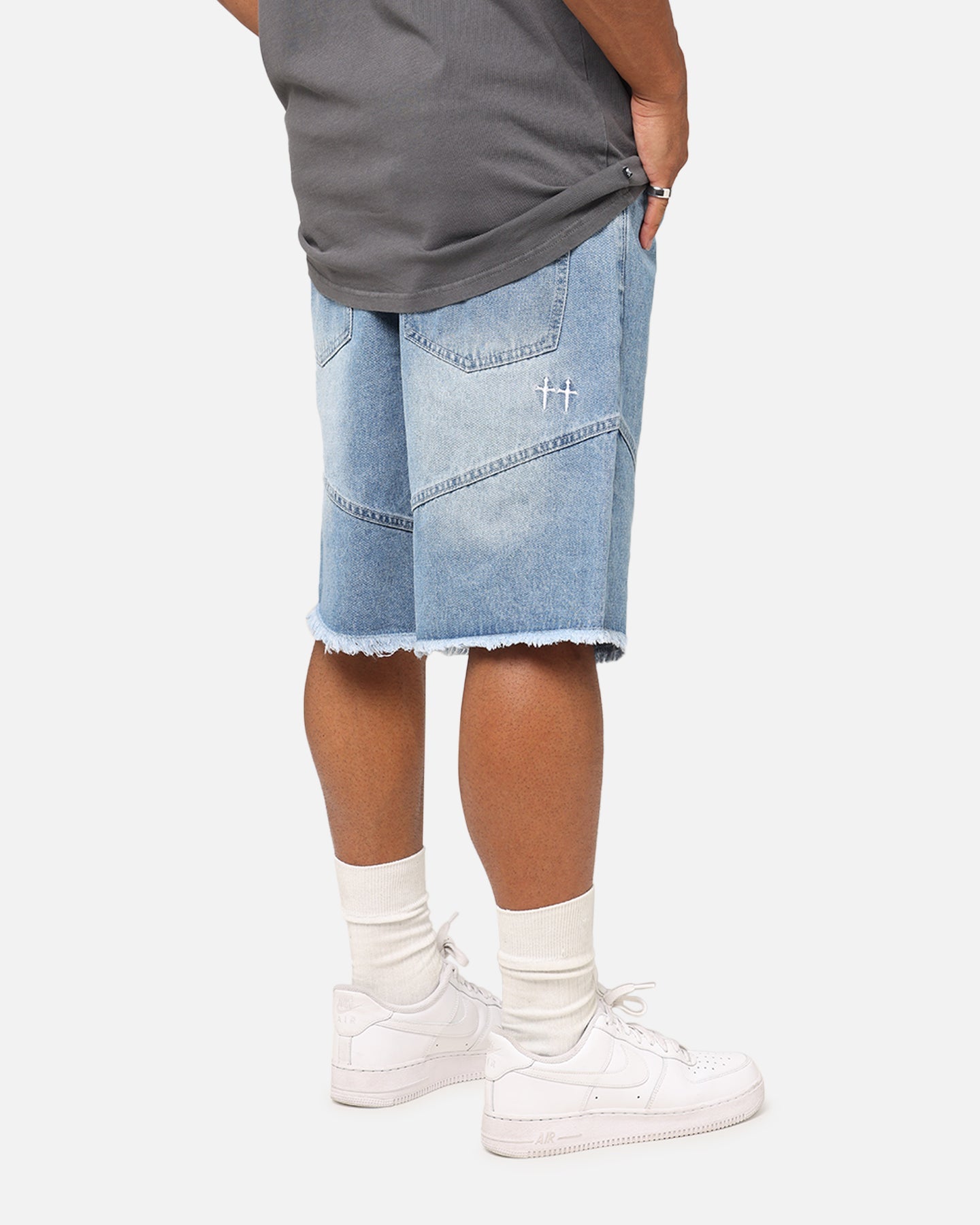 Saint Morta Armoury Baggy Denim Shorts Mid Blue
