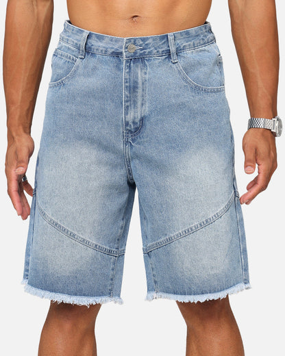 Saint Morta Armoury Baggy Denim Shorts Mid Blue