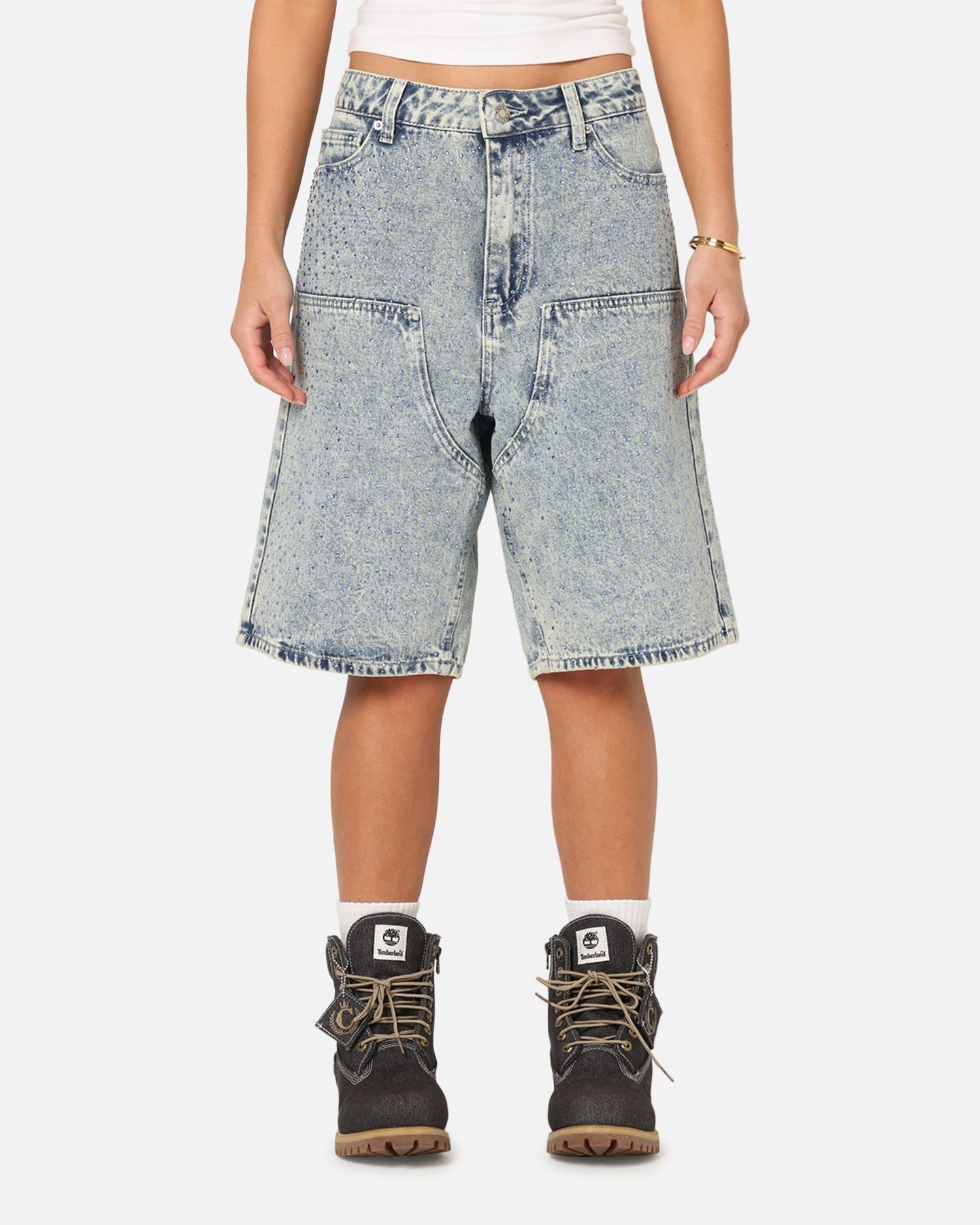 XXIII Diamond Buckle Back Jorts Blue Stonewash
