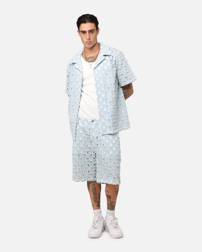 XXIII Lace Textured Denim Jorts Light Blue