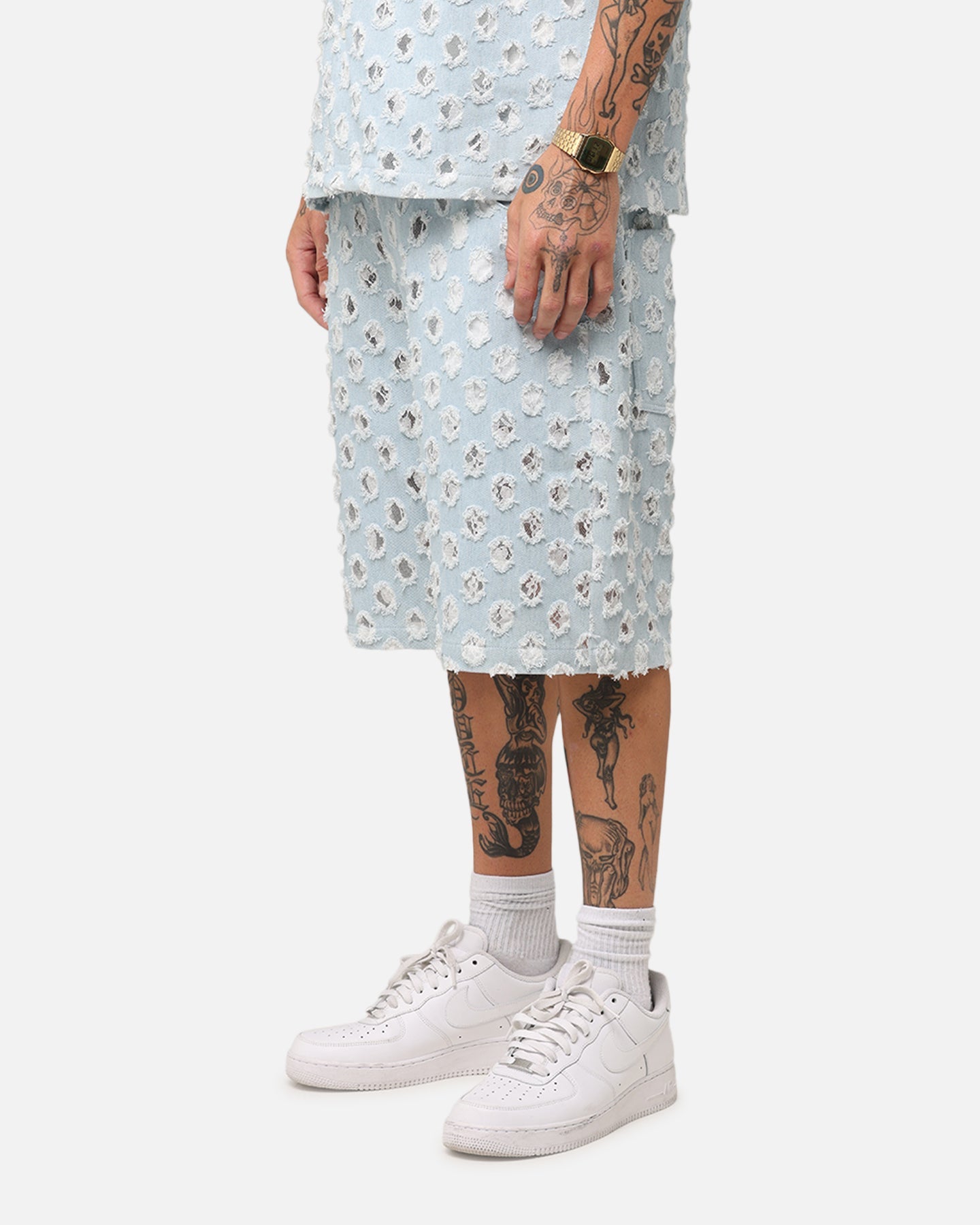 XXIII Lace Textured Denim Jorts Light Blue