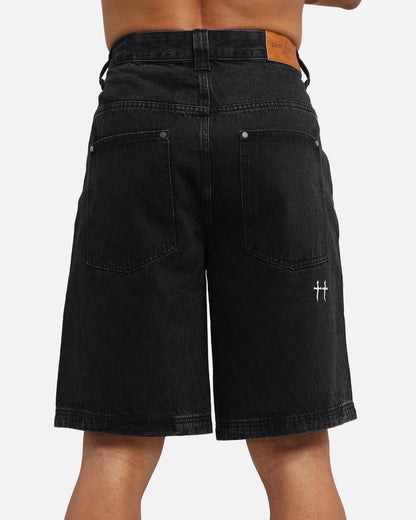 Saint Morta Amplus Gothic Denim Jort Shorts Black Shadow