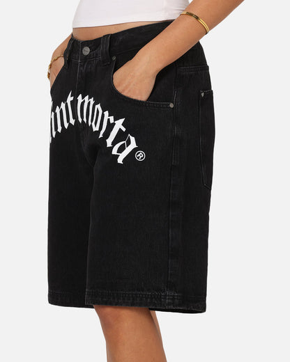 Saint Morta Amplus Gothic Denim Jort Shorts Black Shadow