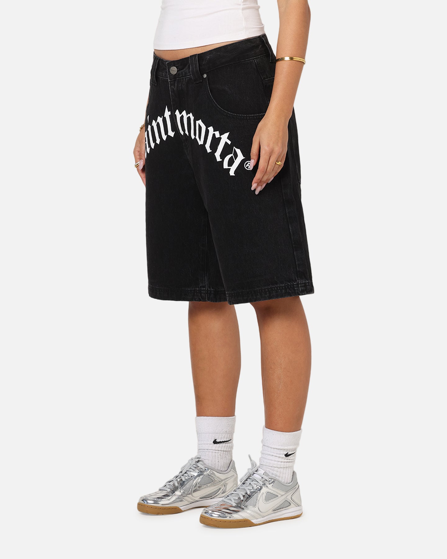 Saint Morta Amplus Gothic Denim Jort Shorts Black Shadow