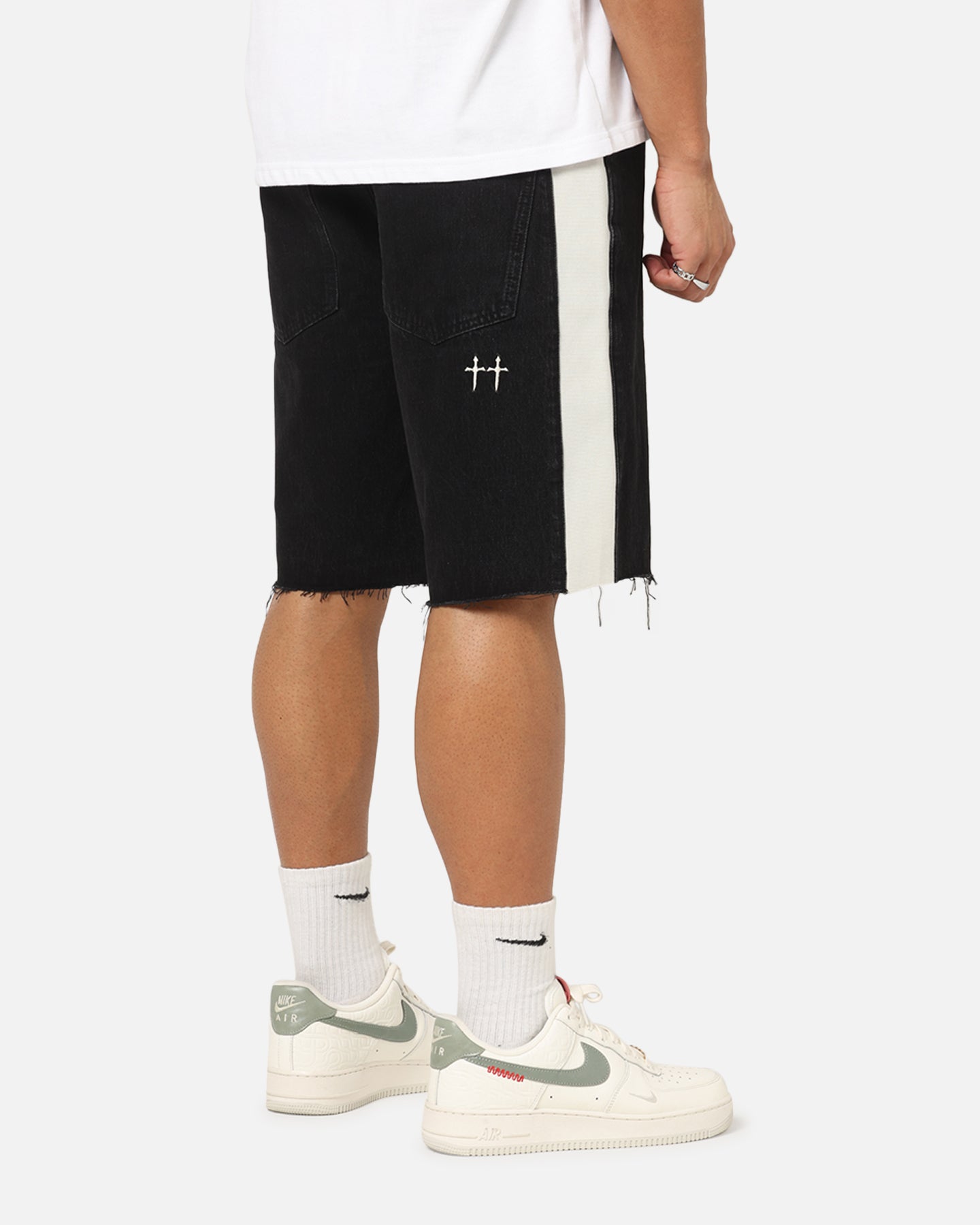 Saint Morta Amplus Sidewinder Denim Jort Shorts Black/Off White