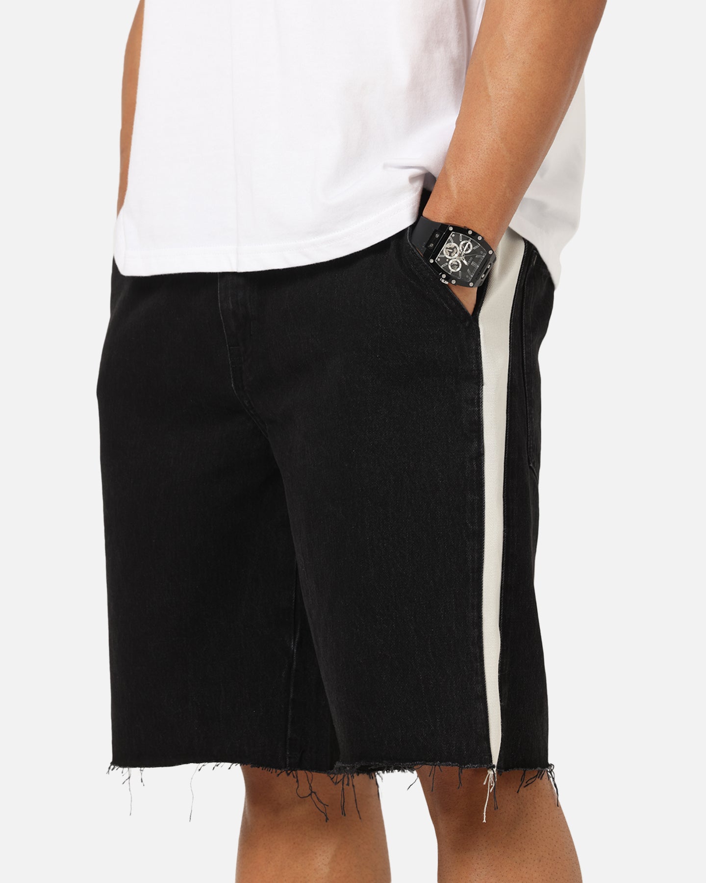 Saint Morta Amplus Sidewinder Denim Jort Shorts Black/Off White