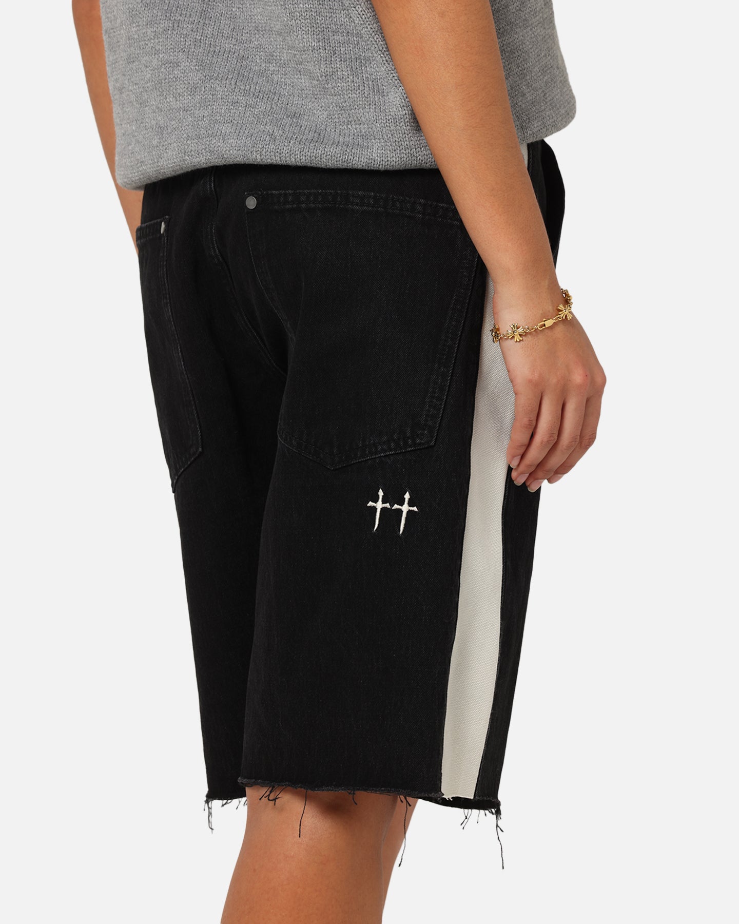 Saint Morta Amplus Sidewinder Denim Jort Shorts Black/Off White