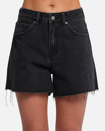 XXIII Women's High Cut A-Line Denim Shorts Washed Black