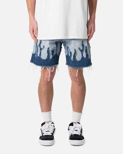 MNML Flame Denim Shorts Blue