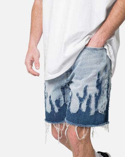 MNML Flame Denim Shorts Blue