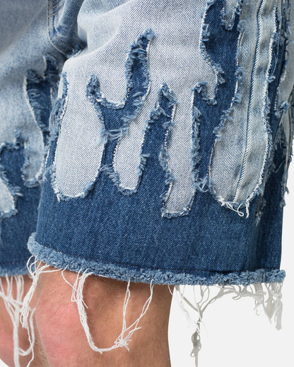 MNML Flame Denim Shorts Blue