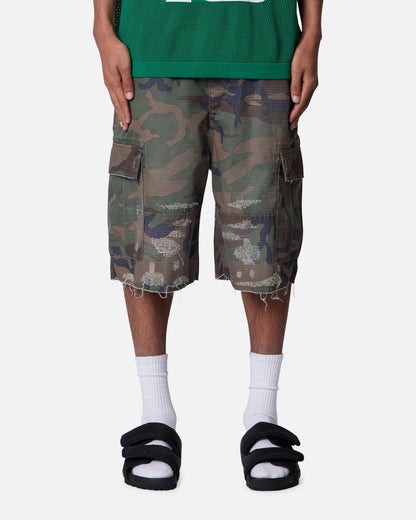 MNML Baggy Distressed Cargo Shorts Camo