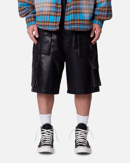 MNML Baggy Vegan Leather Cargo Shorts Black