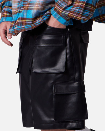MNML Baggy Vegan Leather Cargo Shorts Black
