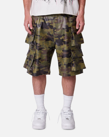 MNML Baggy Vegan Leather Cargo Shorts Camo
