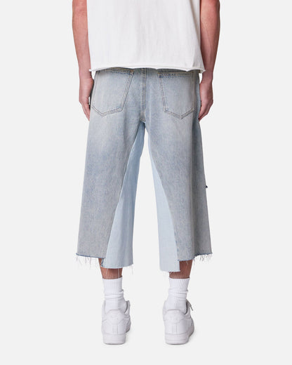 MNML Panelled Denim Shorts Light Blue Wash