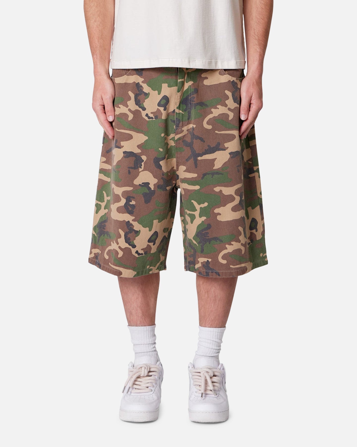 MNML Baggy Camo Twill Shorts Woodland Camo