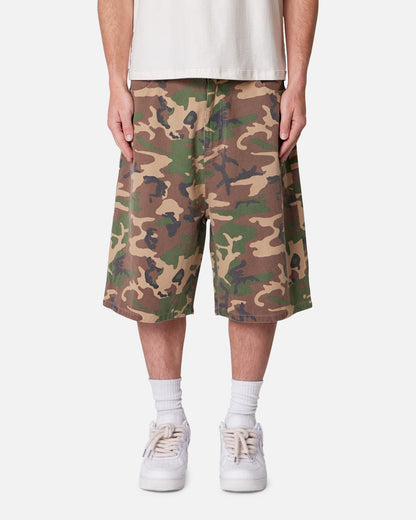 MNML Baggy Camo Twill Shorts Woodland Camo