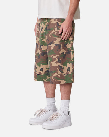 MNML Baggy Camo Twill Shorts Woodland Camo