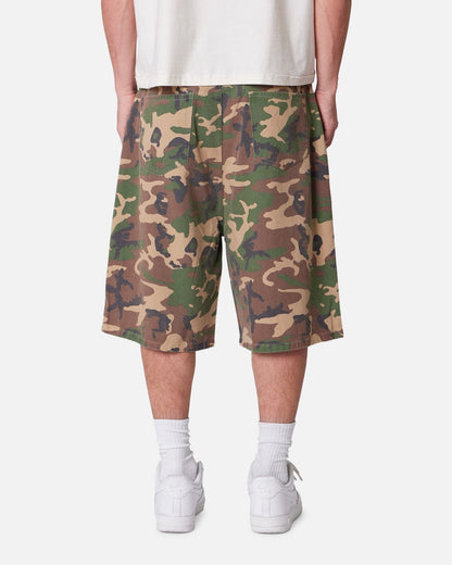 MNML Baggy Camo Twill Shorts Woodland Camo