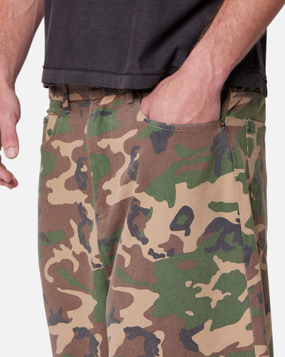 MNML Ultra Baggy Camo Twill Shorts Woodland Camo