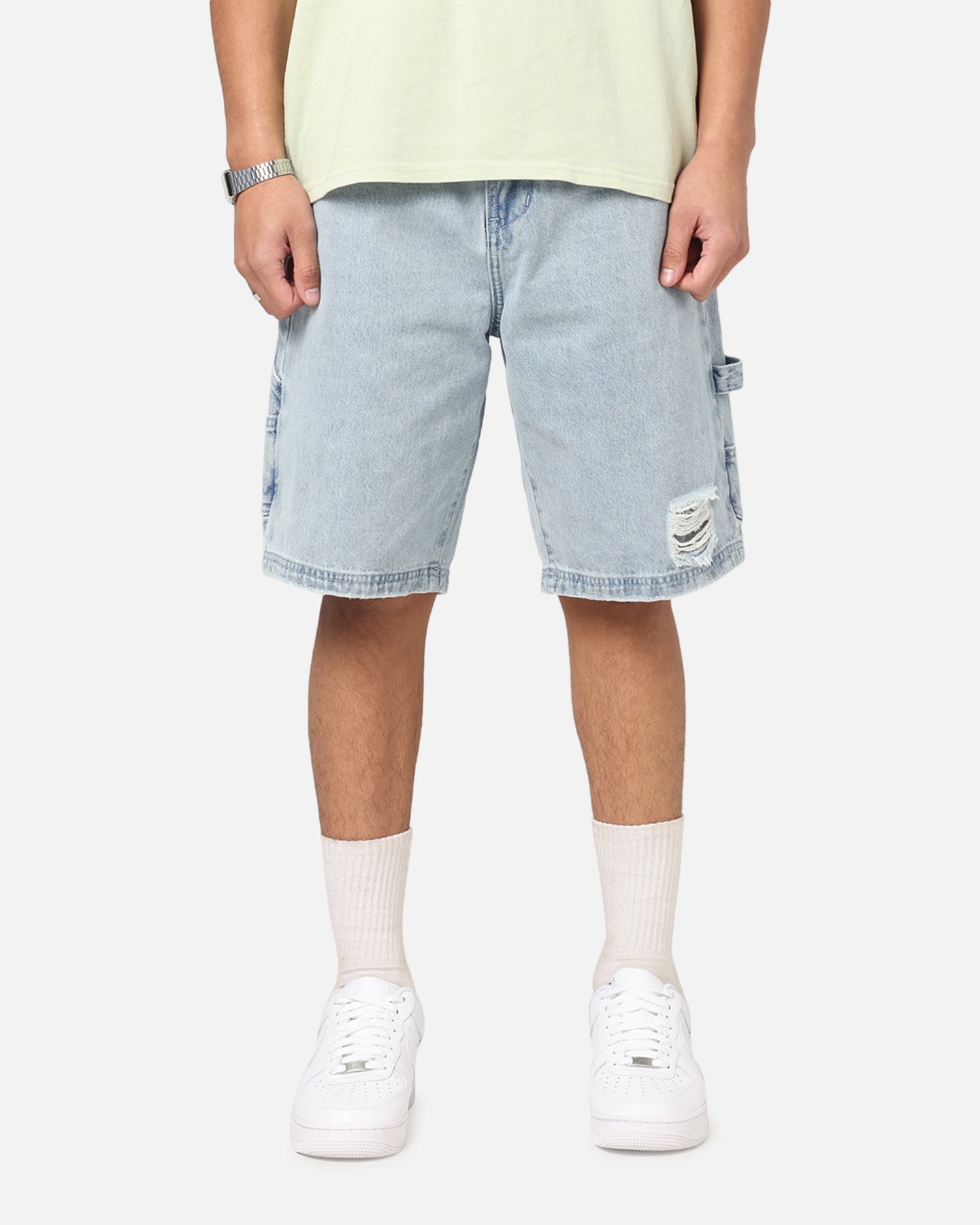Carre Distressed Carpenter Jorts Light Blue Wash