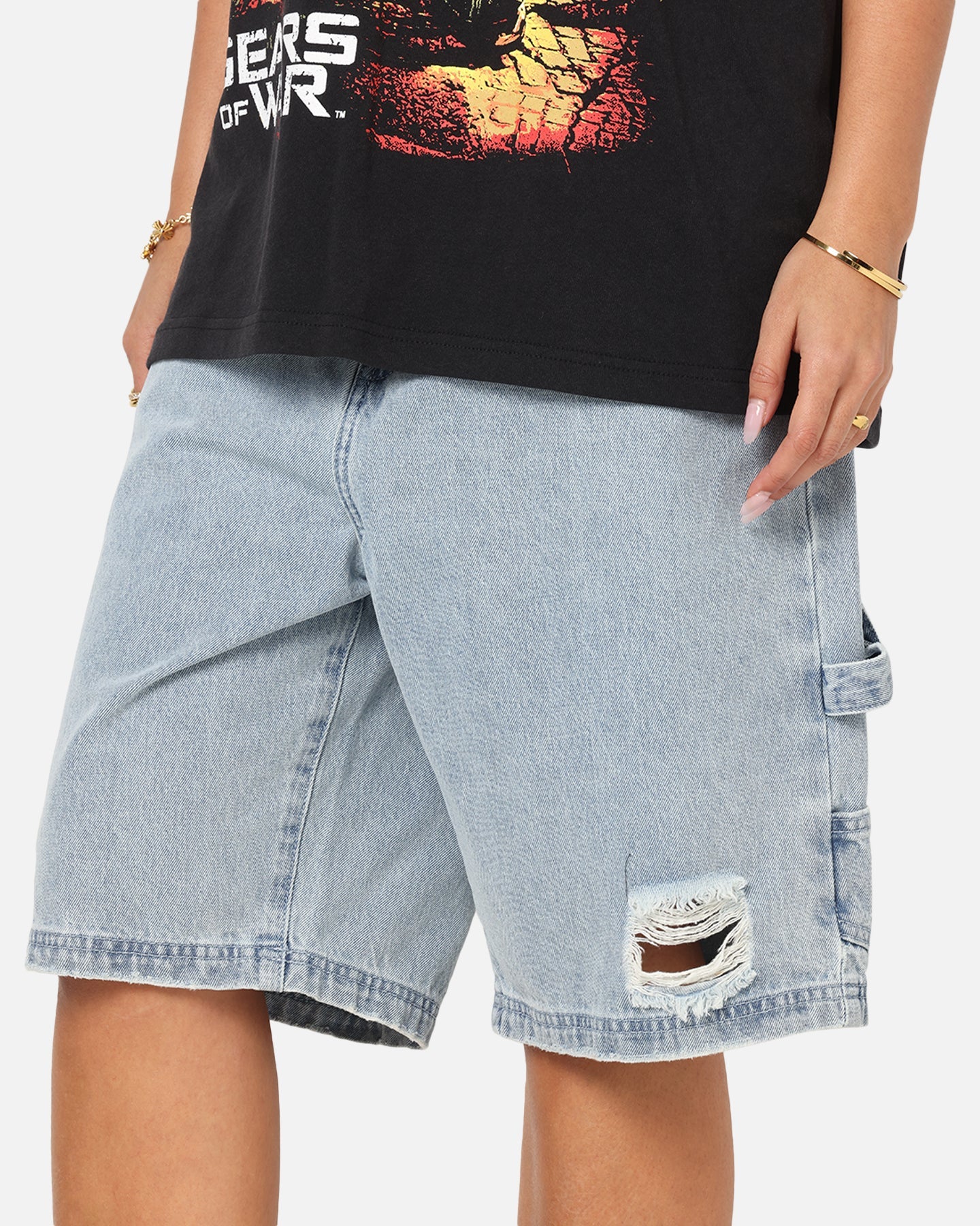 Carre Distressed Carpenter Jorts Light Blue Wash