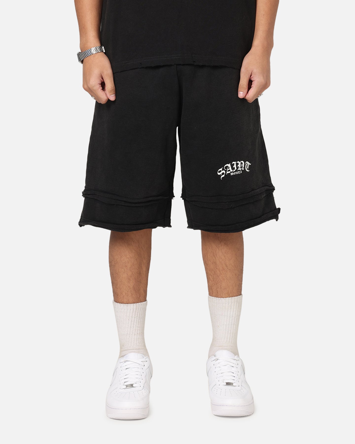 Saint Morta Gothic Layered Sweat Shorts Black