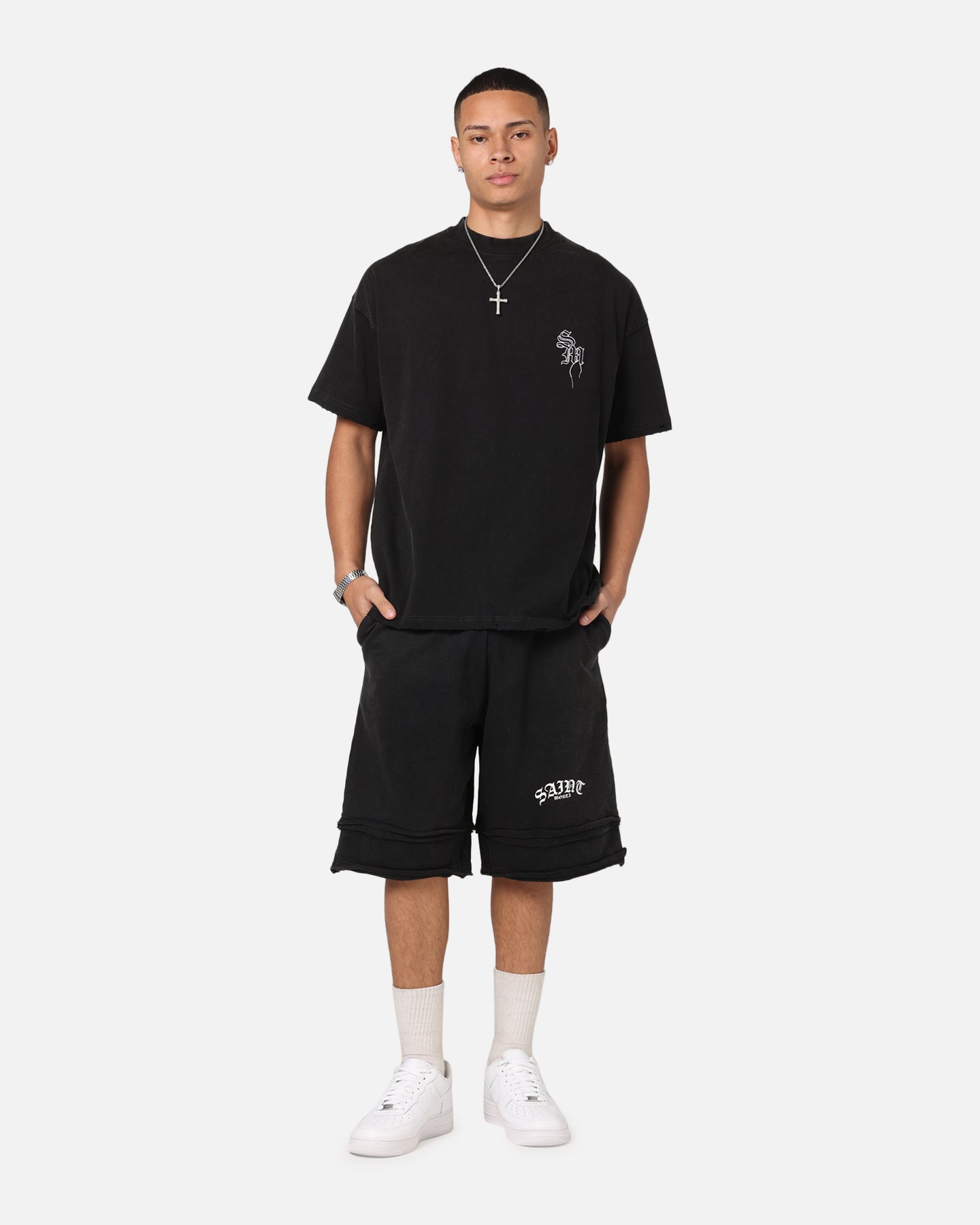 Saint Morta Gothic Layered Sweat Shorts Black