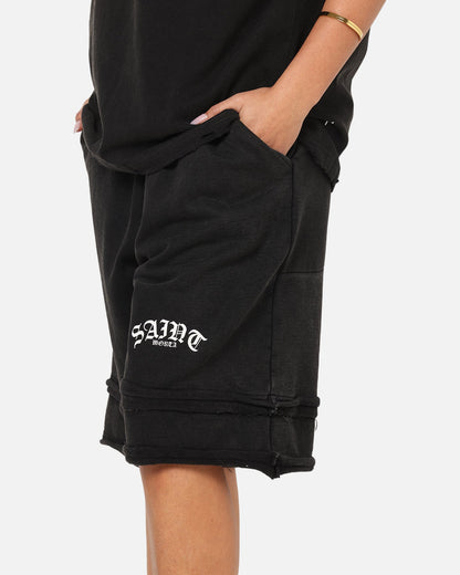 Saint Morta Gothic Layered Sweat Shorts Black
