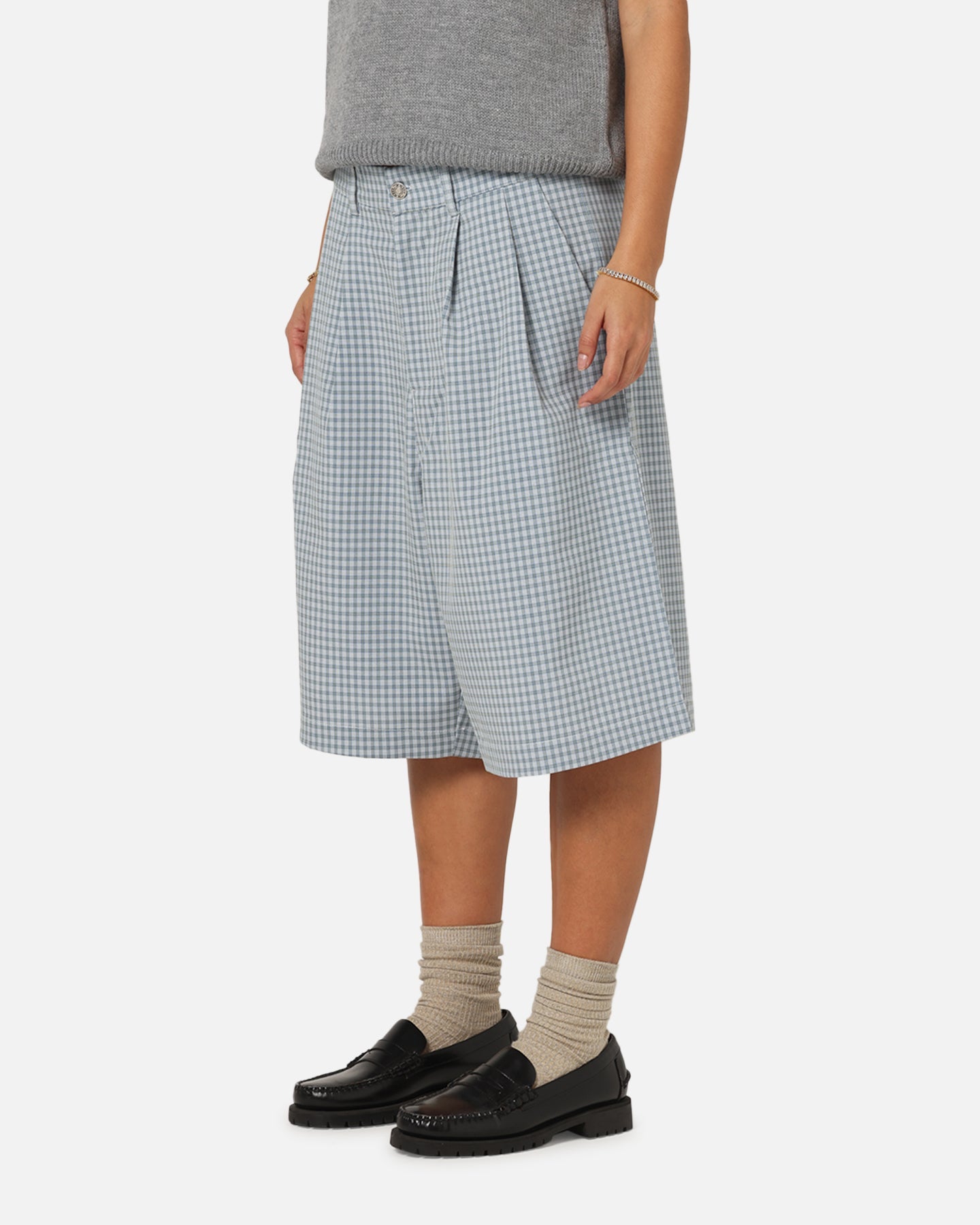 XXIII Baggy Pleated Shorts Blue Check