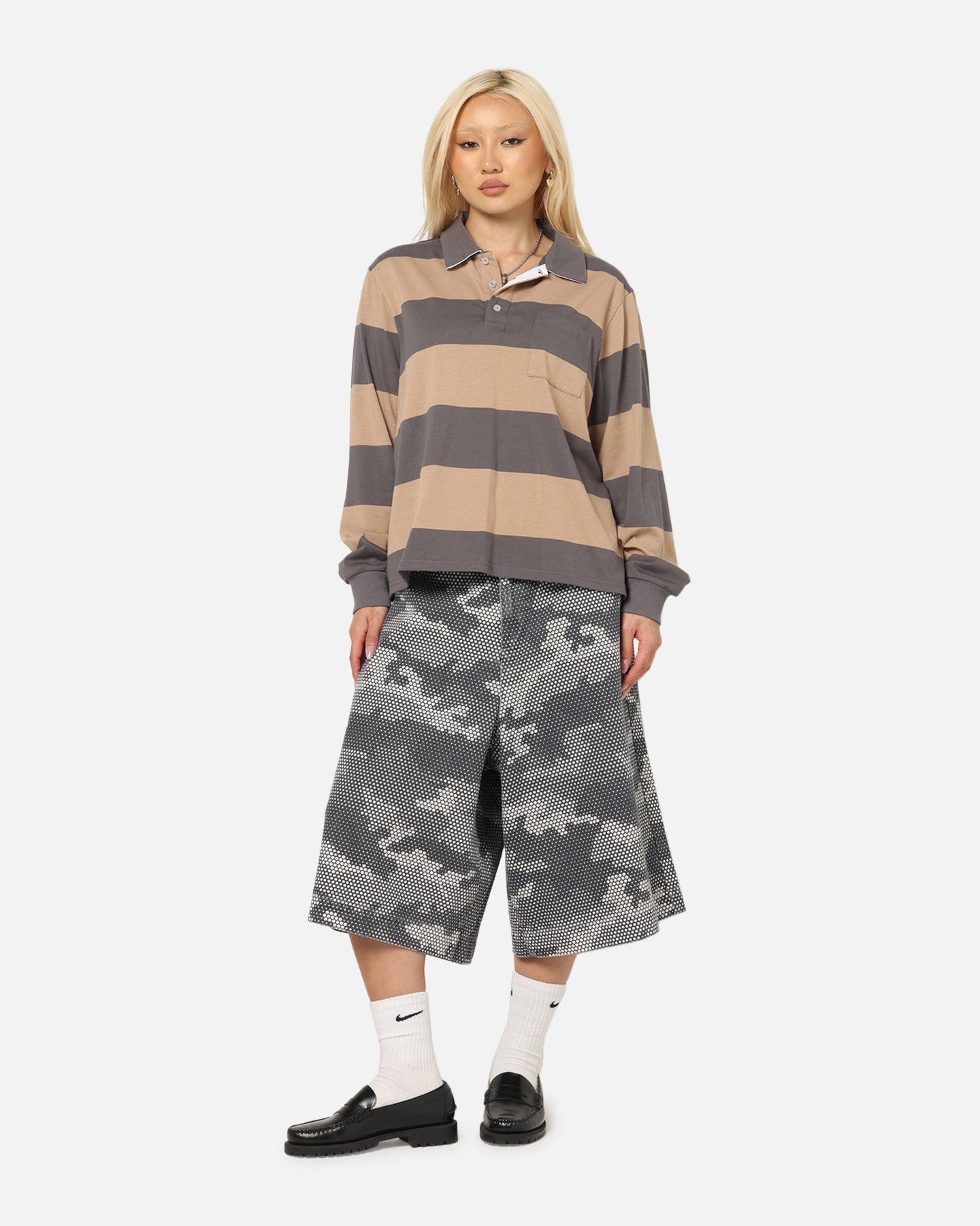XXIII Wide Leg Denim Shorts Digi Camo