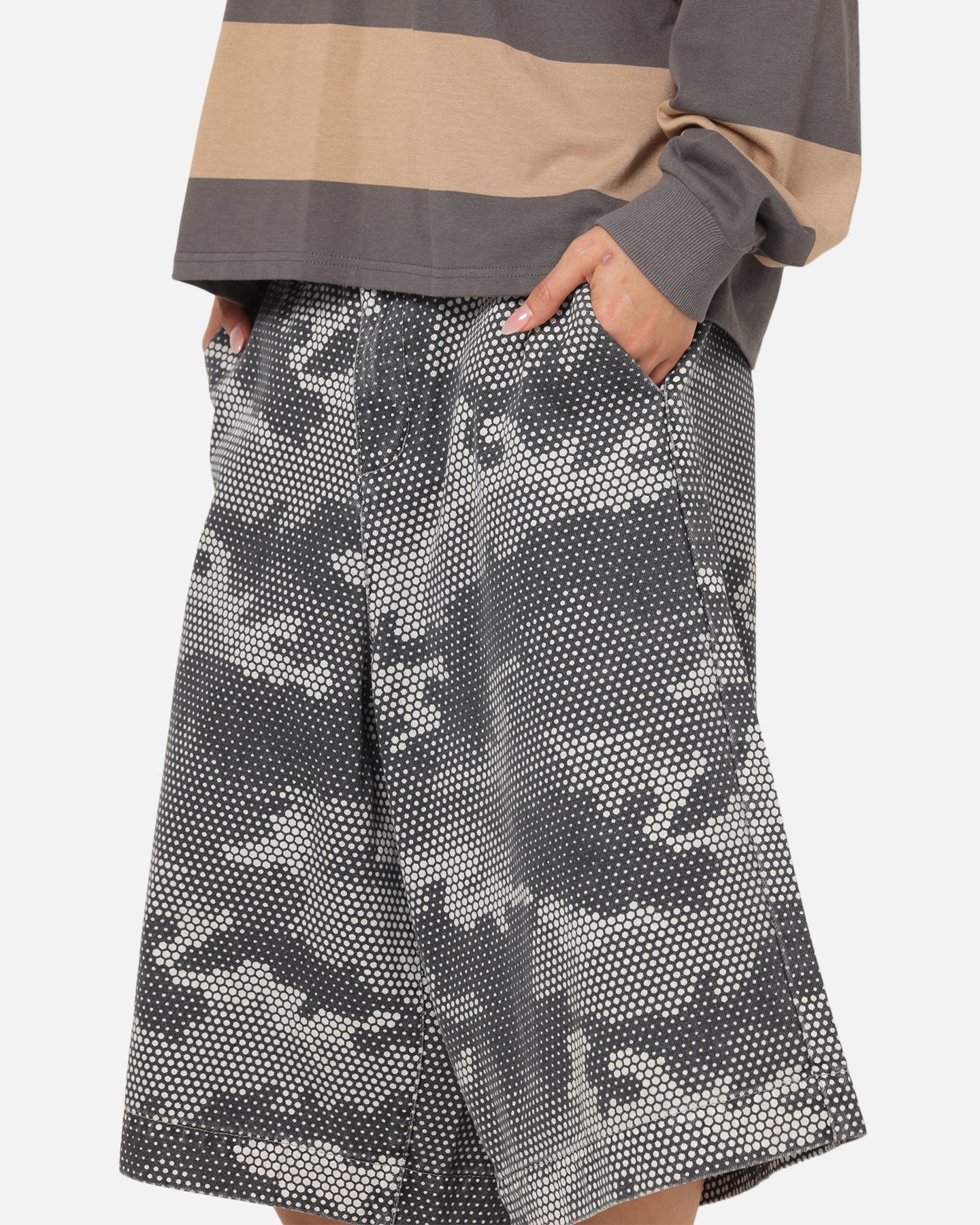 XXIII Wide Leg Denim Shorts Digi Camo