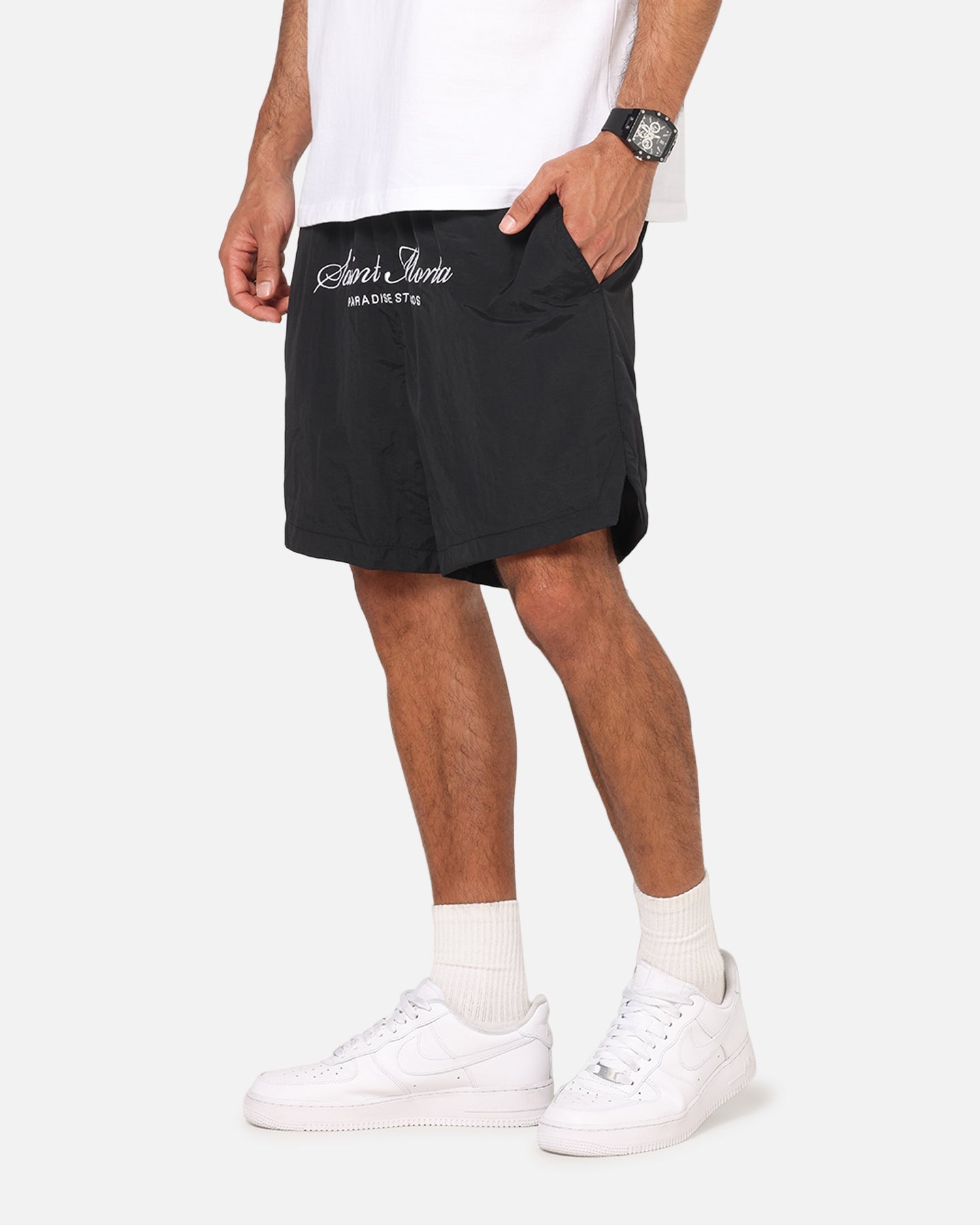 Saint Morta Saint Studios Logo Nylon Shorts Black